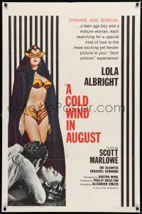 2h205 COLD WIND IN AUGUST 1sh '61 Scott Marlowe, sexy half-dressed masked Lola Albright!