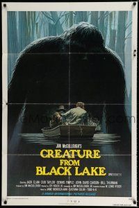 2h217 CREATURE FROM BLACK LAKE 1sh '76 cool art of monster looming over guys in boat by McQuarrie!