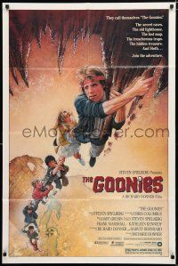 2h388 GOONIES 1sh '85 Josh Brolin, teen adventure classic, Drew Struzan art!