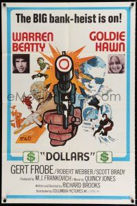 2h003 $ style D 1sh '71 bank robbers Warren Beatty & Goldie Hawn, cool art of gun!