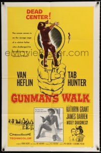 2h410 GUNMAN'S WALK 1sh '58 Van Heflin, Tab Hunter & Kathryn Grant in a savage saga!
