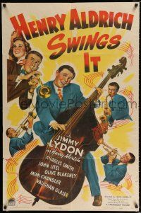 2h444 HENRY ALDRICH SWINGS IT style A 1sh '43 Jimmy Lydon in the title role, cool band image!