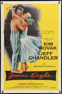 2h502 JEANNE EAGELS 1sh '57 best romantic artwork of Kim Novak & Jeff Chandler kissing!