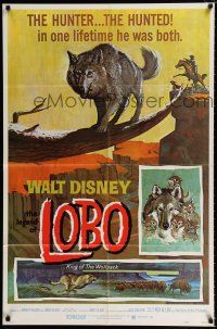 2h557 LEGEND OF LOBO 1sh R72 Walt Disney, King of the Wolfpack, cool artwork of wolf being hunted!