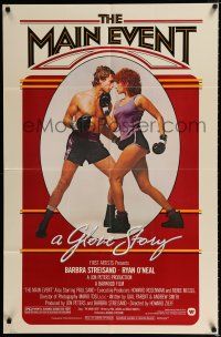 2h601 MAIN EVENT 1sh '79 great full-length image of Barbra Streisand boxing with Ryan O'Neal!