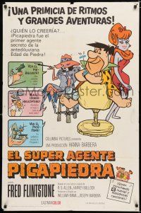 2h606 MAN CALLED FLINTSTONE Spanish/U.S. 1sh '66 Hanna-Barbera, artwork of Fred, spy spoof!