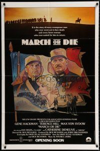 2h618 MARCH OR DIE advance 1sh '76 Gene Hackman, Terence Hill, art of Foreign Legion by Drew!