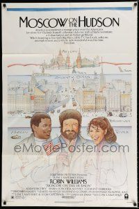 2h645 MOSCOW ON THE HUDSON 1sh '84 great artwork of Russian Robin Williams by Craig!