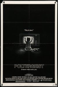 2h711 POLTERGEIST style B 1sh '82 Tobe Hooper, classic, they're here, Heather O'Rourke by TV!