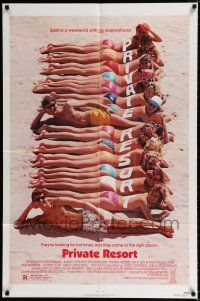2h719 PRIVATE RESORT 1sh '85 George Bowers, funny image of topless babes at beach!