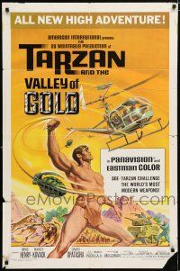 2h878 TARZAN & THE VALLEY OF GOLD 1sh '66 art of Henry w/grenade bolas & chopper by Reynold Brown!