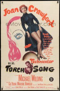 2h916 TORCH SONG 1sh '53 unusual art of tough baby Joan Crawford, a wonderful love story!
