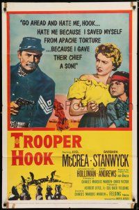 2h928 TROOPER HOOK 1sh '57 Joel McCrea, Barbara Stanwyck gave the Apache chief a son!