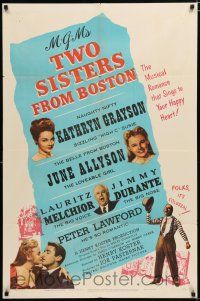 2h935 TWO SISTERS FROM BOSTON 1sh '46 Kathryn Grayson, June Allyson, Jimmy Durante, Peter Lawford!
