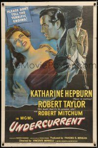 2h944 UNDERCURRENT 1sh '46 Katharine Hepburn wonders where Robert Taylor's brother is!