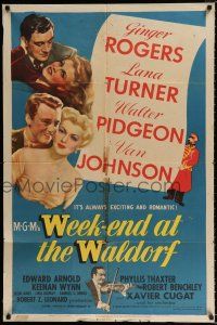2h969 WEEK-END AT THE WALDORF style D 1sh '45 Ginger Rogers, Lana Turner, Pidgeon, Johnson