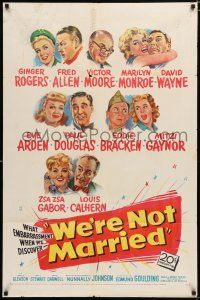 2h970 WE'RE NOT MARRIED 1sh '52 artwork young Marilyn Monroe, Ginger Rogers & nine others!