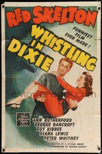 2h974 WHISTLING IN DIXIE style D 1sh '42 art of gun pointed at Red Skelton carrying Ann Rutherford!