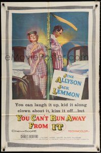 2h990 YOU CAN'T RUN AWAY FROM IT 1sh '56 Jack Lemmon & Allyson in remake of It Happened One Night!