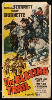 2j651 BLAZING TRAIL 3sh '49 art of Charles Starrett as The Durango Kid & Smiley Burnette on horses!