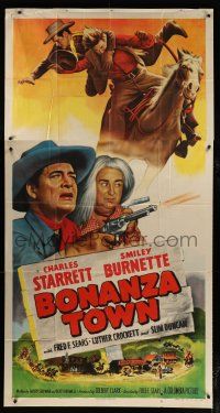 2j658 BONANZA TOWN 3sh '51 art of cowboy Charles Starrett as Durango Kid & Smiley Burnette!