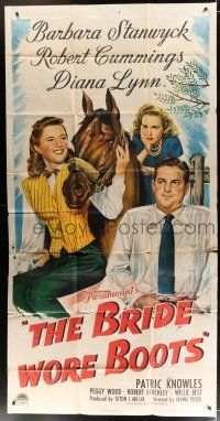 2j665 BRIDE WORE BOOTS style A 3sh '46 Barbara Stanwyck, Robert Cummings & Diana Lynn with horse!