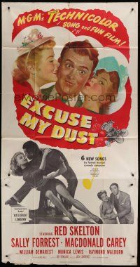 2j715 EXCUSE MY DUST 3sh '51 art of Red Skelton being kissed by two pretty girls!