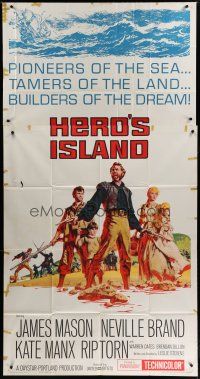 2j769 HERO'S ISLAND 3sh '62 art of James Mason, Neville Brand, Kate Manx & Rip Torn!