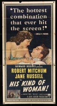 2j771 HIS KIND OF WOMAN 3sh '51 Robert Mitchum, sexy Jane Russell, presented by Howard Hughes!