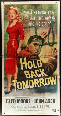 2j774 HOLD BACK TOMORROW 3sh '55 what brought sexy bad girl Cleo Moore into John Agar's cell!