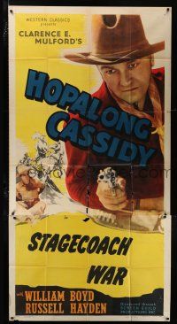 2j780 HOPALONG CASSIDY style A 3sh '47 huge close up of William Boyd pointing gun, Stagecoach War!