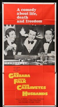 2j786 HUSBANDS int'l 3sh '70 c/u of Ben Gazzara, Peter Falk & John Cassavetes in tuxedos at bar!