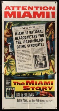 2j849 MIAMI STORY 3sh '54 Barry Sullivan puts the Big Heat on the mob in Florida, newspaper image!
