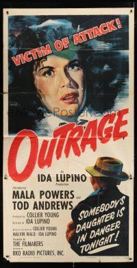 2j869 OUTRAGE 3sh '50 directed by Ida Lupino, somebody's daughter is in danger tonight!