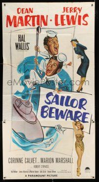 2j902 SAILOR BEWARE 3sh '52 art of wacky Dean Martin & Jerry Lewis in the Navy!