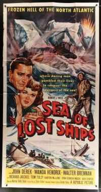 2j906 SEA OF LOST SHIPS 3sh '53 John Derek adventures to the frozen Hell of the North Atlantic!