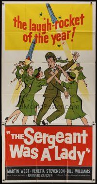 2j909 SERGEANT WAS A LADY 3sh '61 Martin West, wacky artwork of military women chasing after man!