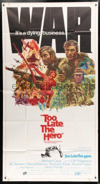 2j961 TOO LATE THE HERO 3sh '70 Robert Aldrich, cool art of Michael Caine & Cliff Robertson, WWII!