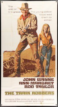 2j966 TRAIN ROBBERS int'l 3sh '73 full-length Tanenbaum art of cowboy John Wayne & sexy Ann-Margret!
