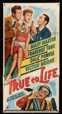 2j968 TRUE TO LIFE 3sh '43 art of sexy redhead Mary Martin, Dick Powell & Franchot Tone!