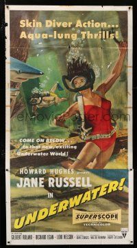 2j970 UNDERWATER 3sh '55 Howard Hughes, sexiest artwork of skin diver Jane Russell!