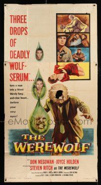 2j982 WEREWOLF 3sh '56 cool art of three drops of deadly wolf-serum turning man into monster!