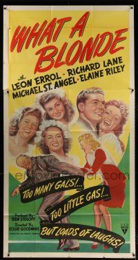 2j983 WHAT A BLONDE 3sh '45 Leon Errol with too many gals, too little gas, but loads of laughs!