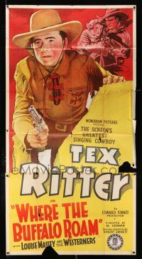 2j986 WHERE THE BUFFALO ROAM 3sh '38 art of the screen's greatest singing cowboy Tex Ritter!