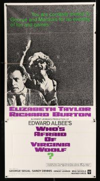 2j989 WHO'S AFRAID OF VIRGINIA WOOLF int'l 3sh '66 Elizabeth Taylor, Richard Burton, Mike Nichols