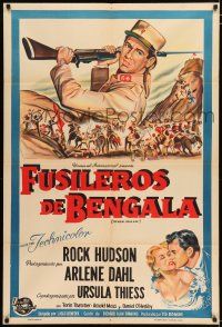 2j383 BENGAL BRIGADE Argentinean '54 Rock Hudson & Arlene Dahl romancing and fighting in India!