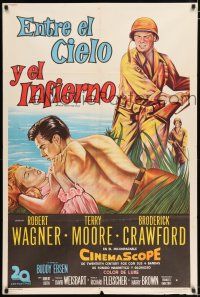 2j386 BETWEEN HEAVEN & HELL Argentinean '56 art of barechested Robert Wagner & sexy Terry Moore!
