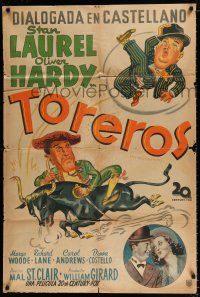 2j411 BULLFIGHTERS Argentinean '45 wacky artwork of matador Stan Laurel & Oliver Hardy!