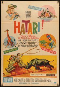 2j464 HATARI Argentinean '62 Howard Hawks, great artwork images of John Wayne in Africa!