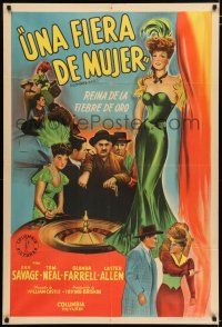 2j487 KLONDIKE KATE Argentinean '43 art of sexy Ann Savage by roulette wheel, William Castle!
